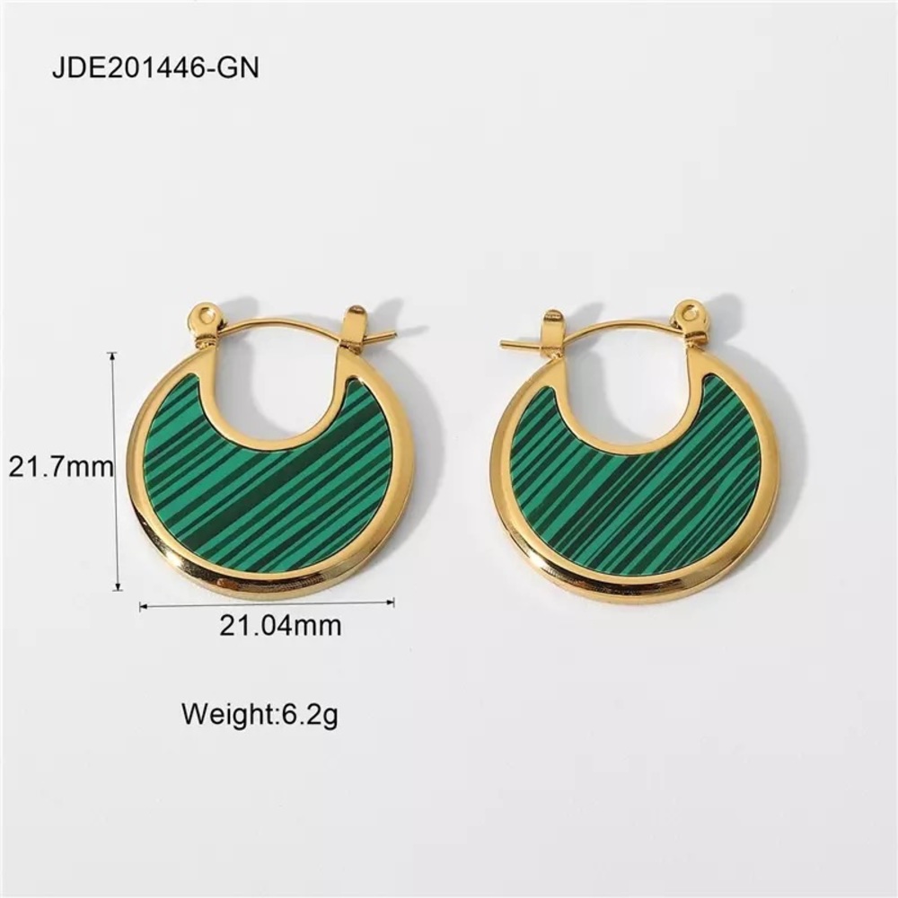 Stainless Steel Retro Moon Malachite Earrings - Picture 6 of 10
